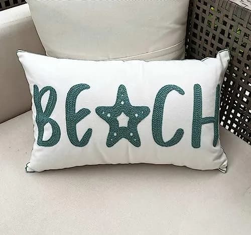 DECOPOW Embroidered Beach Throw Pillow Cover 20" x 12" | Nautical Style Decor thumbnail 3