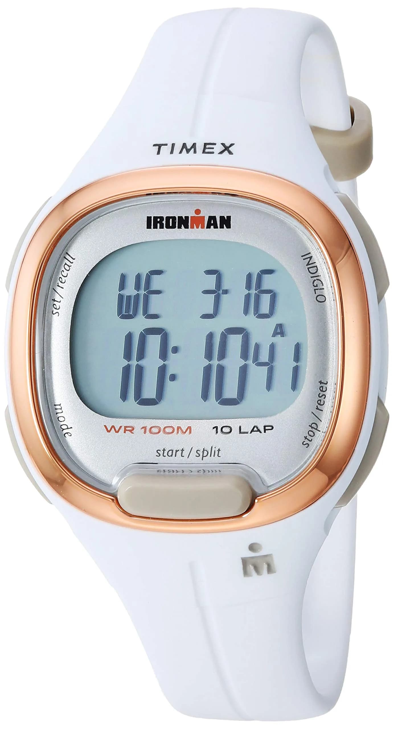 Timex IRONMAN Transit 33mm Watch, Rose Gold Top-Ring, White Resin Strap | 100-Hour Chronograph & INDIGLO Light - main product image