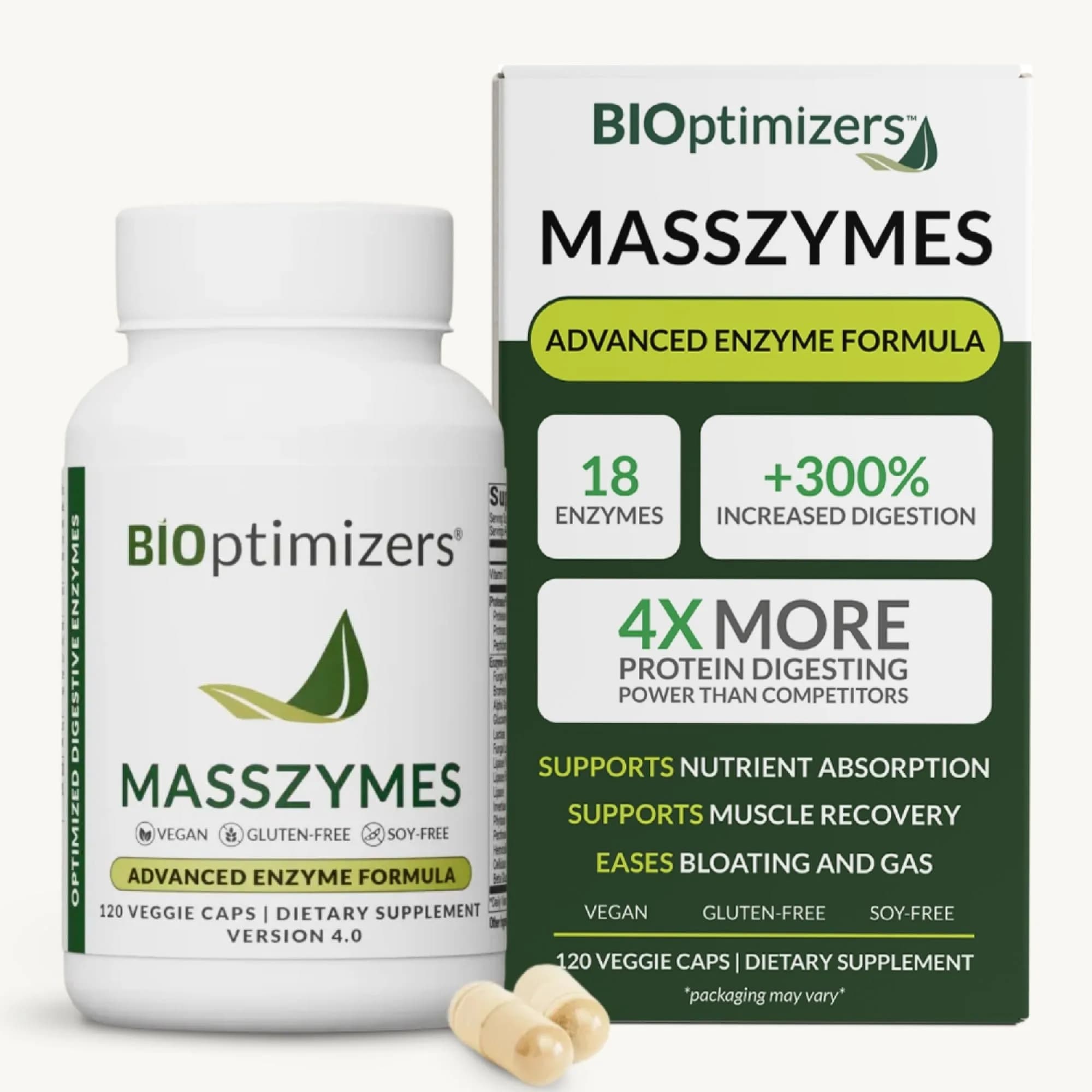 BIOptimizers MassZymes 120 Capsules | Complete Digestive Enzymes for Gut Health & Bloating Relief - main product image