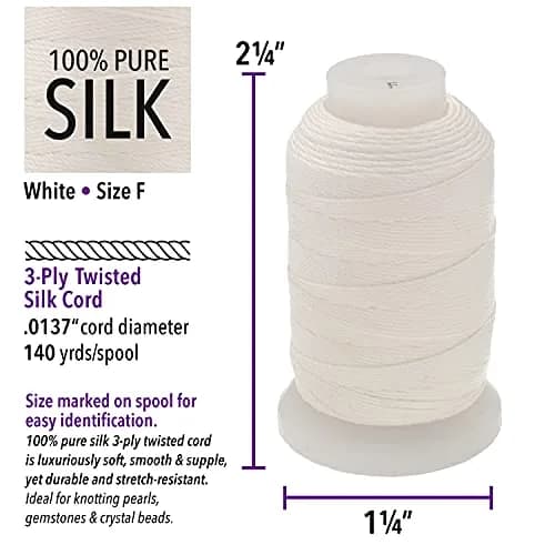 The Beadsmith Pure Silk Cord White Size F 0.348 mm (0.0137") 420 ft | Luxury Jewelry Stringing thumbnail 3