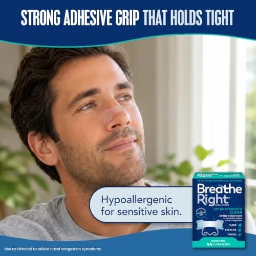 Breathe Right Extra Strength Clear Nasal Strips 44 Count | Opens Nose & Increases Airflow thumbnail 8