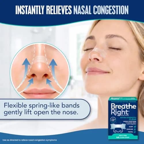 Breathe Right Extra Strength Clear Nasal Strips 44 Count | Opens Nose & Increases Airflow thumbnail 2
