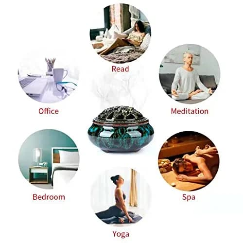 LamDawn Blue Fambe Ceramic Incense Burner with Stick Holder 10cm (3.9in) | Classical Furnishing for Meditation thumbnail 5
