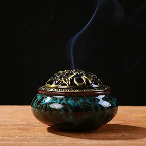 LamDawn Blue Fambe Ceramic Incense Burner with Stick Holder 10cm (3.9in) | Classical Furnishing for Meditation thumbnail 7