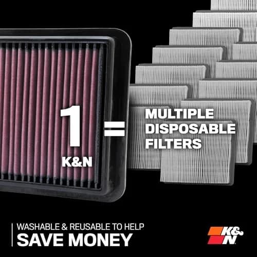 K&N Engine Air Filter: Reusable, Washable, 75,000 Mile Service, 19.6cm x 24.6cm x 4.4cm (7.7in x 9.7in x 1.7in) | High-Flow Performance for Ford EcoSport, Fiesta, Transit thumbnail 2