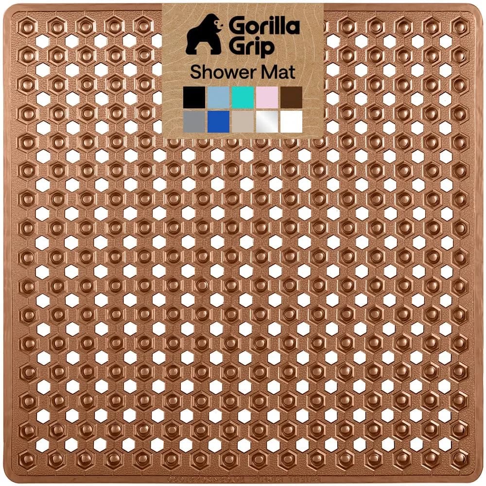 GORILLA GRIP Square Shower Stall Mat 53cm x 53cm (21" x 21") | Patented Suction Grip for Smooth Surfaces — Brown (Translucent) / 21" x 21" (Square)