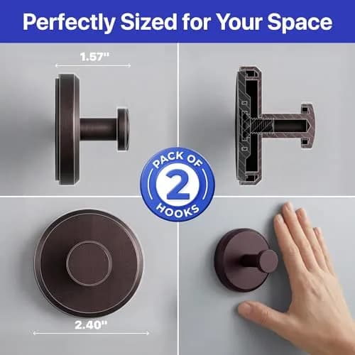 HOME SO Heavy Duty Suction Cup Hooks with Twist-Lock, 2-Pack Dark Bronze | Holds 15 lbs, No Drilling Required thumbnail 8