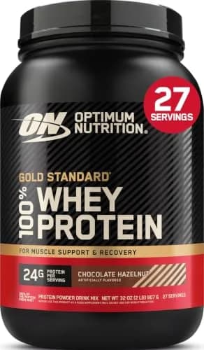 Optimum Nutrition Chocolate Hazelnut protein powder tub Whey concentrate 27 servings