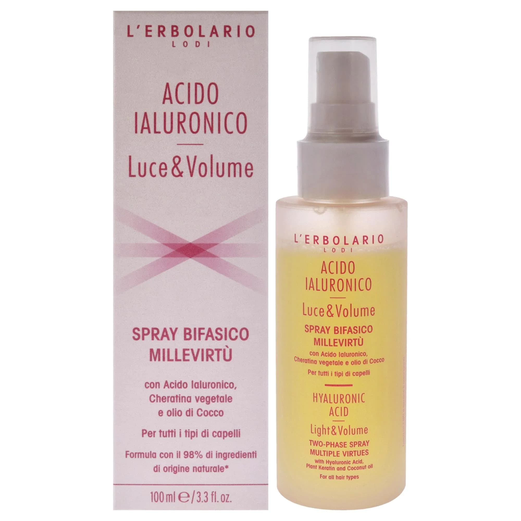 L'Erbolario Hyaluronic Acid Two Phase Spray - Light & Volume, 3.3 Oz | Fuller, Softer, Shinier Hair - main product image