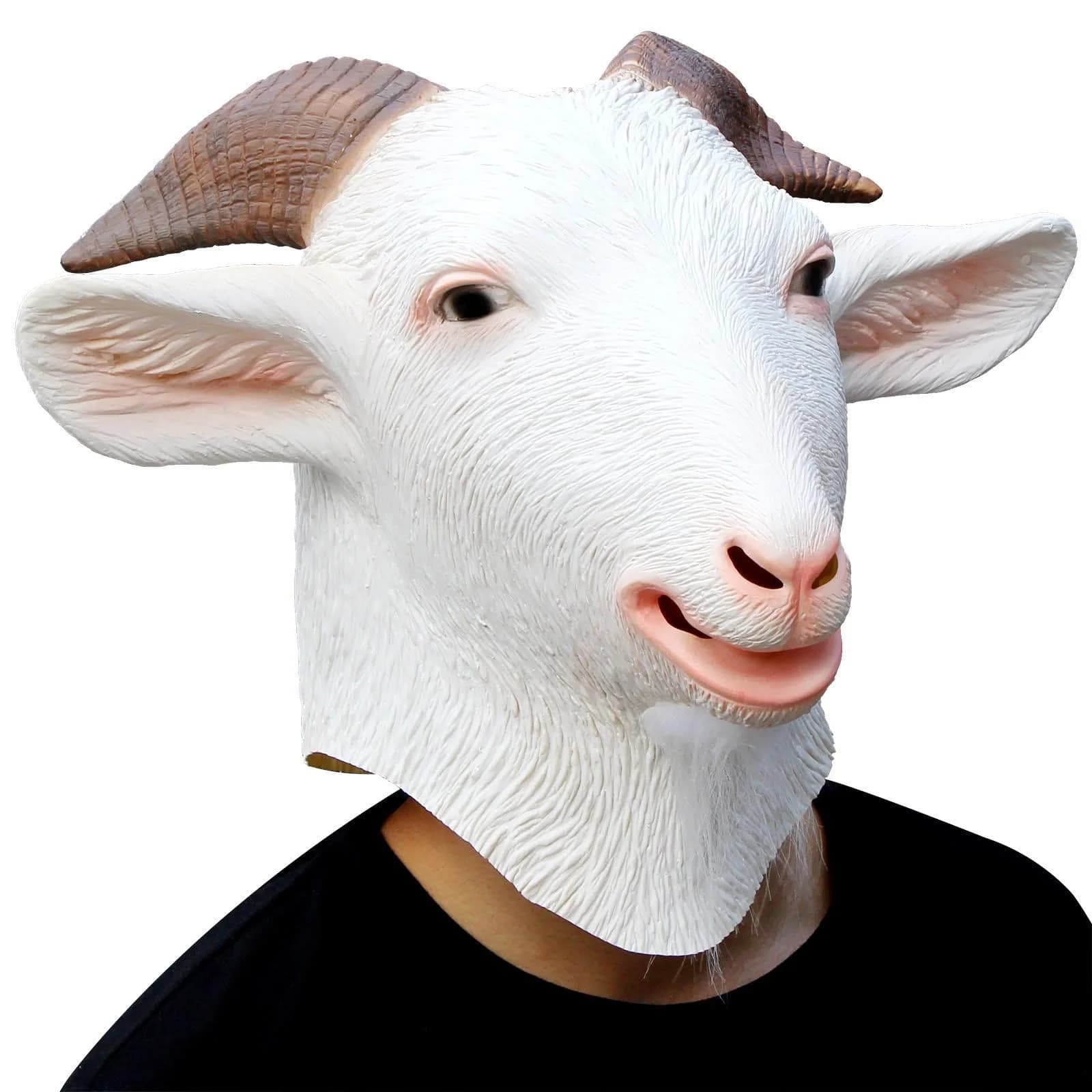 CreepyParty Goat Mask Full Head Natural Latex Animal Costume for Halloween Party | Adult Men's White - main product image