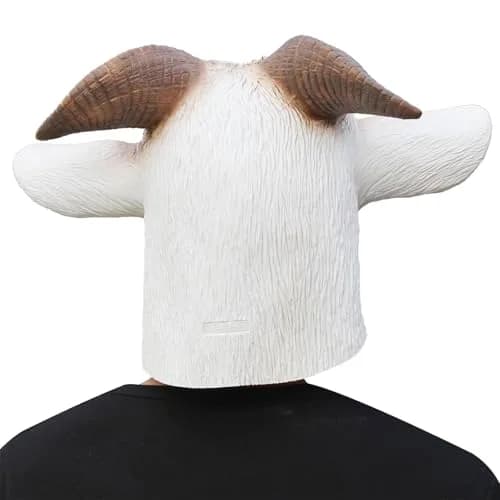 CreepyParty Goat Mask Full Head Natural Latex Animal Costume for Halloween Party | Adult Men's White thumbnail 4