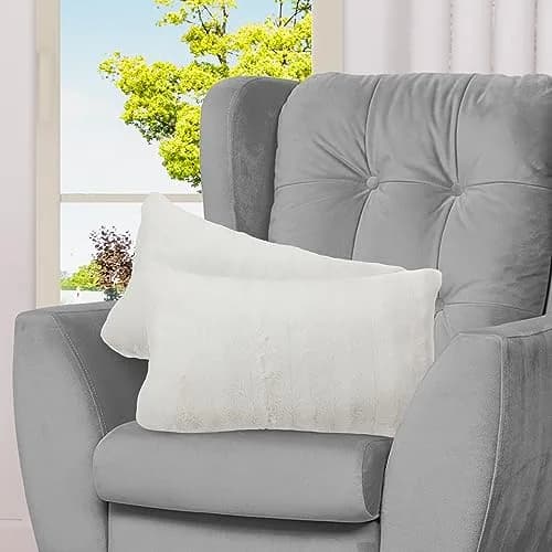 Cheer Collection Faux Fur Throw Pillows - 12" x 20" | White Accent Decor (70-120 chars) thumbnail 1