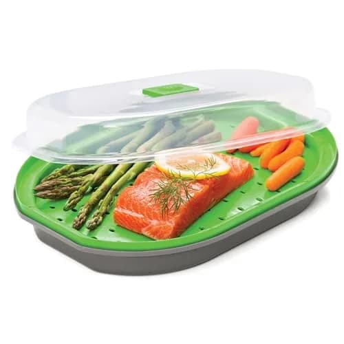 PrepSolutions Gray Microwave Steamer Basket for Fish and Veggies 1L (0.94 Qt) | Healthy Cooking Tool thumbnail 1