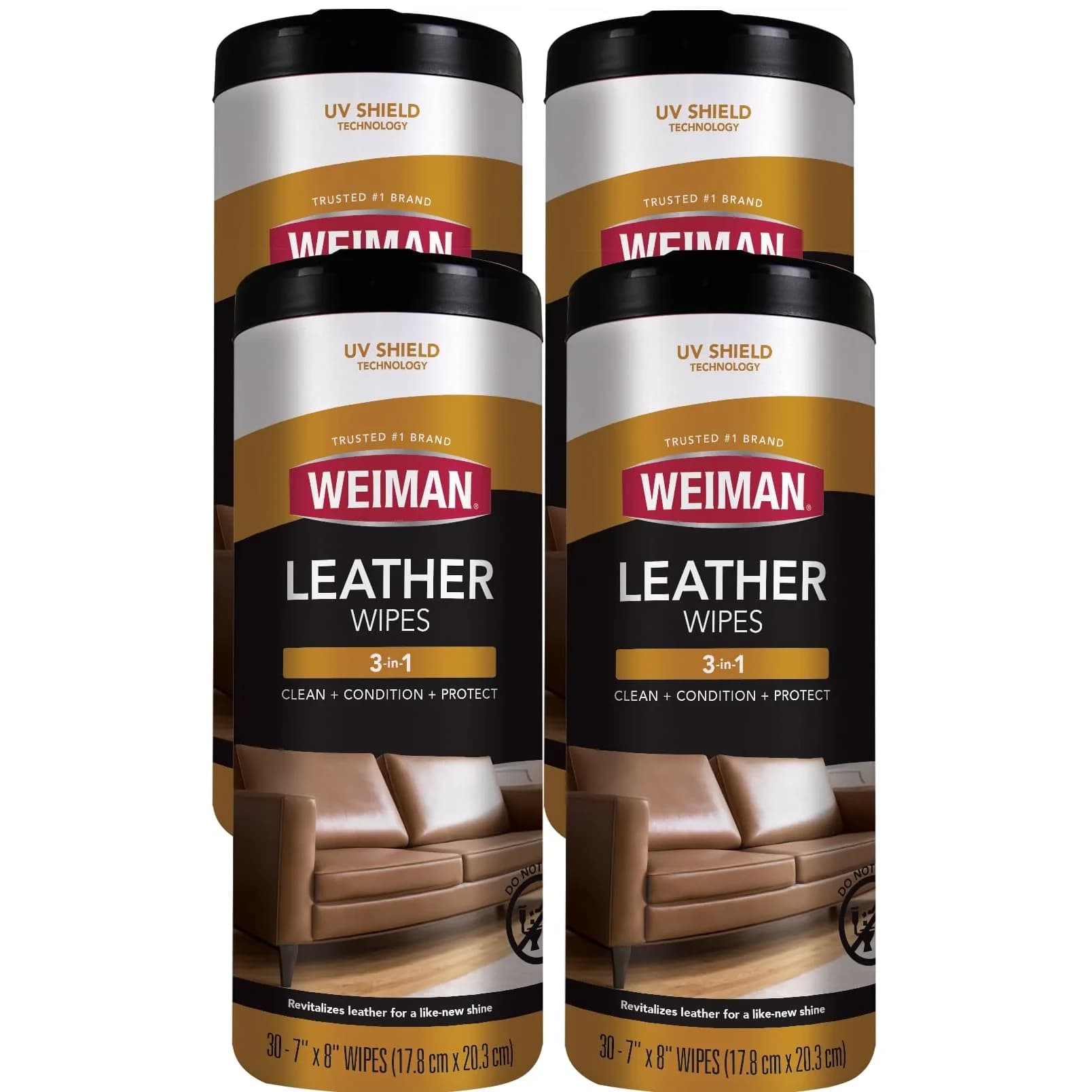 Weiman Leather Cleaner, Conditioner & Protector Wipes 120 Count (Pack of 4) | UV Protection for All Finished Leather Surfaces - main product image