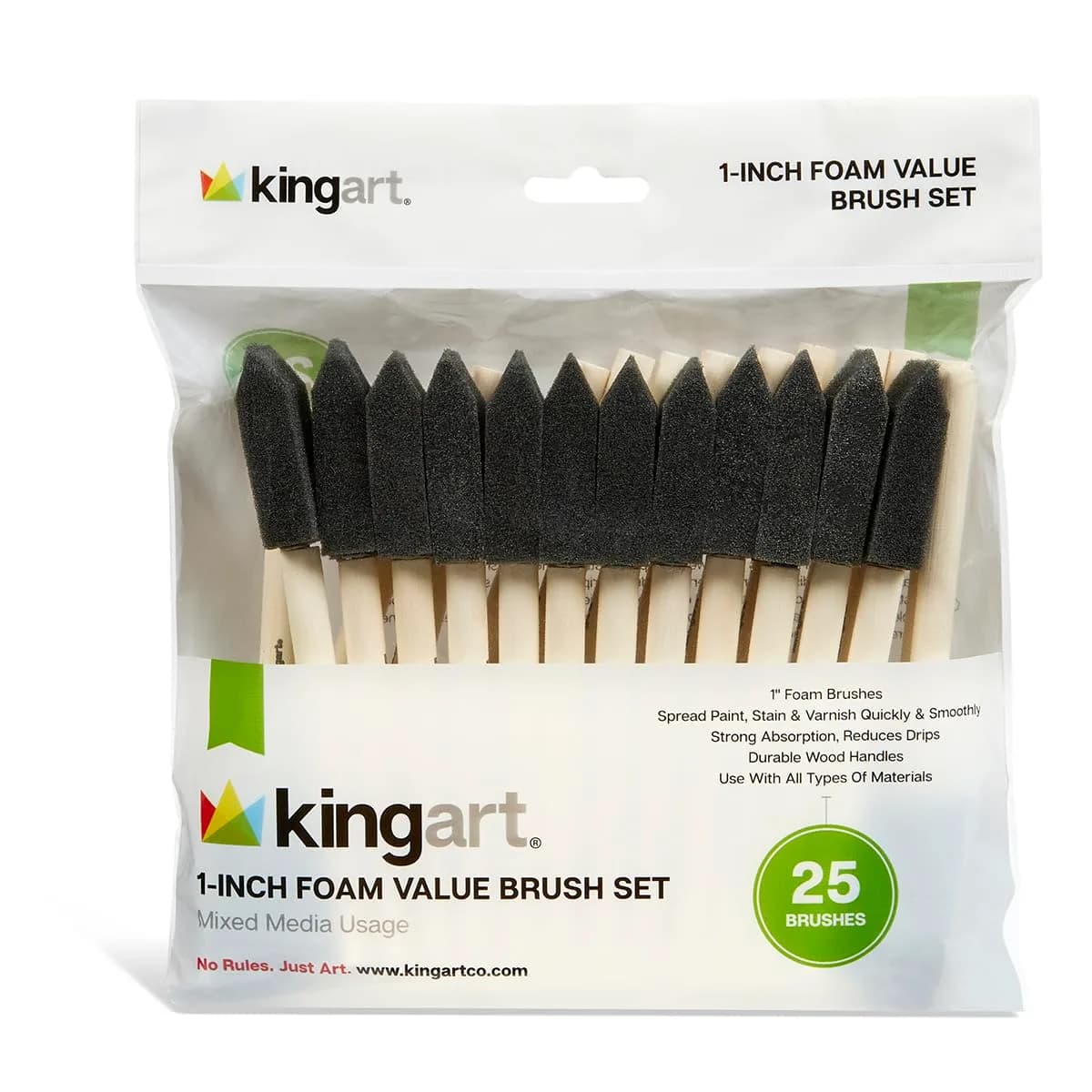 KINGART Foam Paint Brush Set 1 Inch, 25 Pc. Value Pack | Smooth Application for Crafts & DIY - main product image