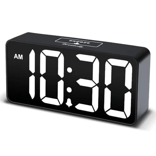 DreamSky Small Digital Alarm Clock for Bedroom, Large 2-inch LED Display | Black Case White Digits, Plug-in with USB Charging Port thumbnail 1