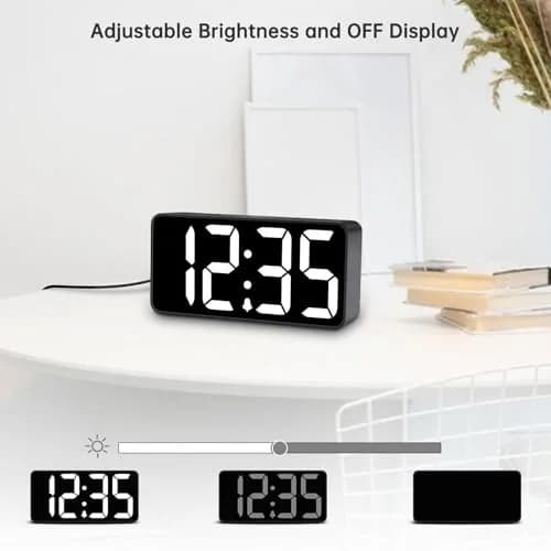 DreamSky Small Digital Alarm Clock for Bedroom, Large 2-inch LED Display | Black Case White Digits, Plug-in with USB Charging Port thumbnail 3