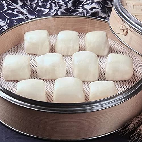 GUCUJI 10 Inch Silicone Bamboo Steamer Liners (4-Pack, White) | Reusable Mesh Mats for Momos, Dumplings, Dim Sum thumbnail 4