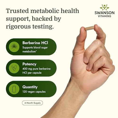 Swanson Berberine HCl Metabolic Health 400 mg 120 Vegan Capsules (60 Count Pack of 2) thumbnail 3