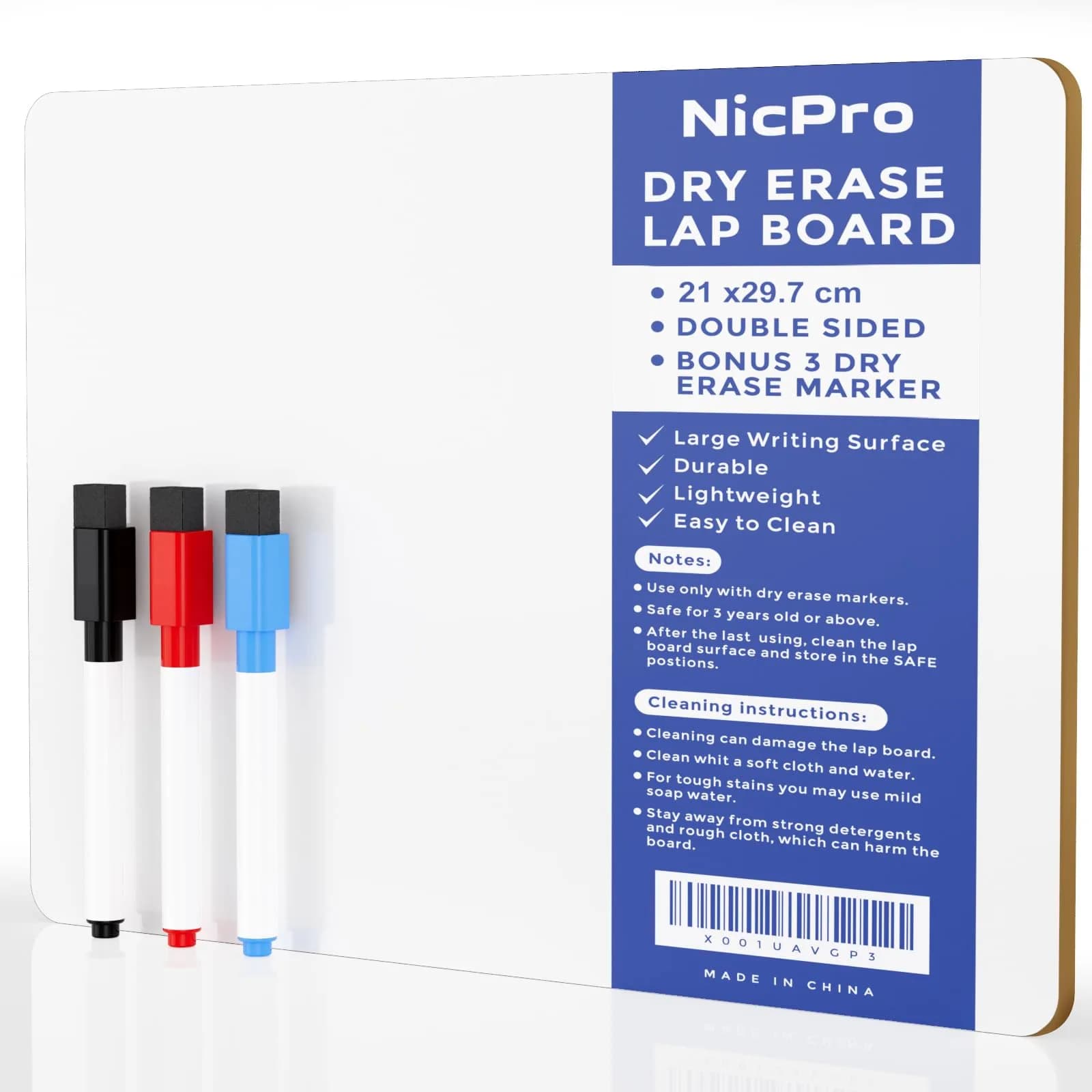 Nicpro 2 Pack Small Dry Erase Lapboards 9''x 12'' (22.86cm x 30.48cm) | Double-Sided Writing Surface - main product image