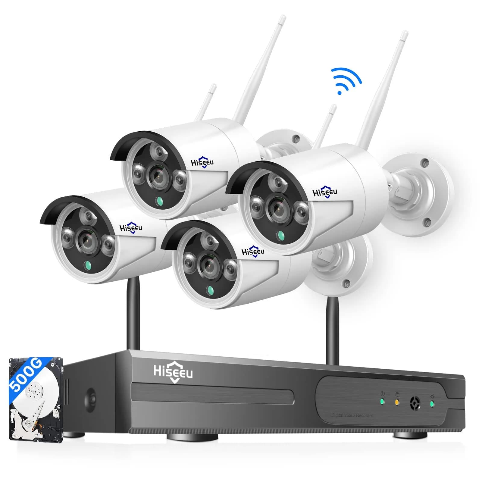 Hiseeu 5MP Wireless Security Camera System with 4 Cameras & 500GB HDD | 24/7 HD Night Vision Weatherproof Surveillance - main product image