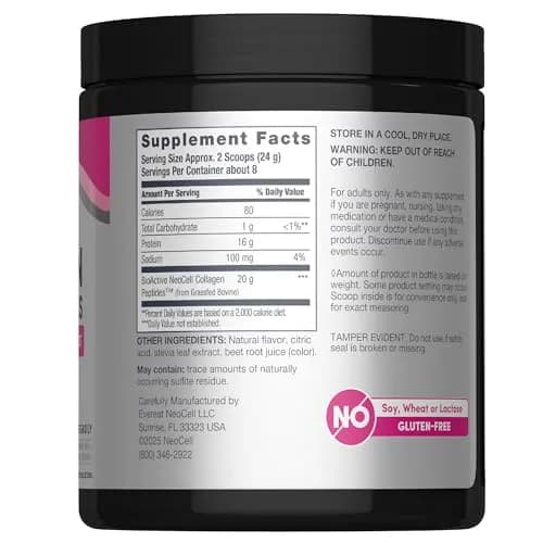NeoCell Super Collagen Peptides Powder Berry Lemon Flavor 189g (6.7 oz) | Grass Fed Bovine Types 1 & 3 for Hair, Skin & Nails thumbnail 2