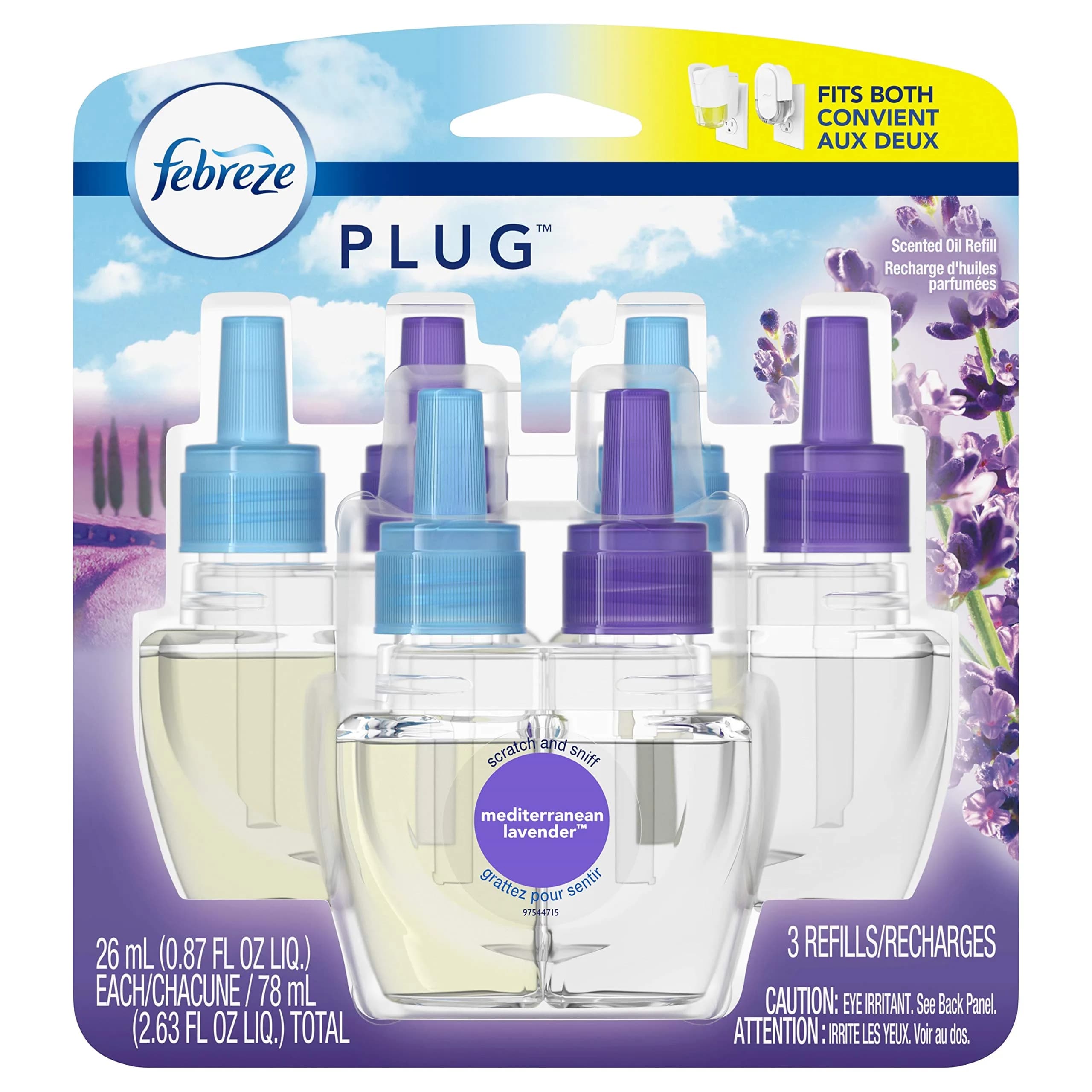 Febreze Plug Air Freshener Oil Refill, Lavender Scent, 3 Count (Pack of 1) | Cleans Odors for 1200 Hours