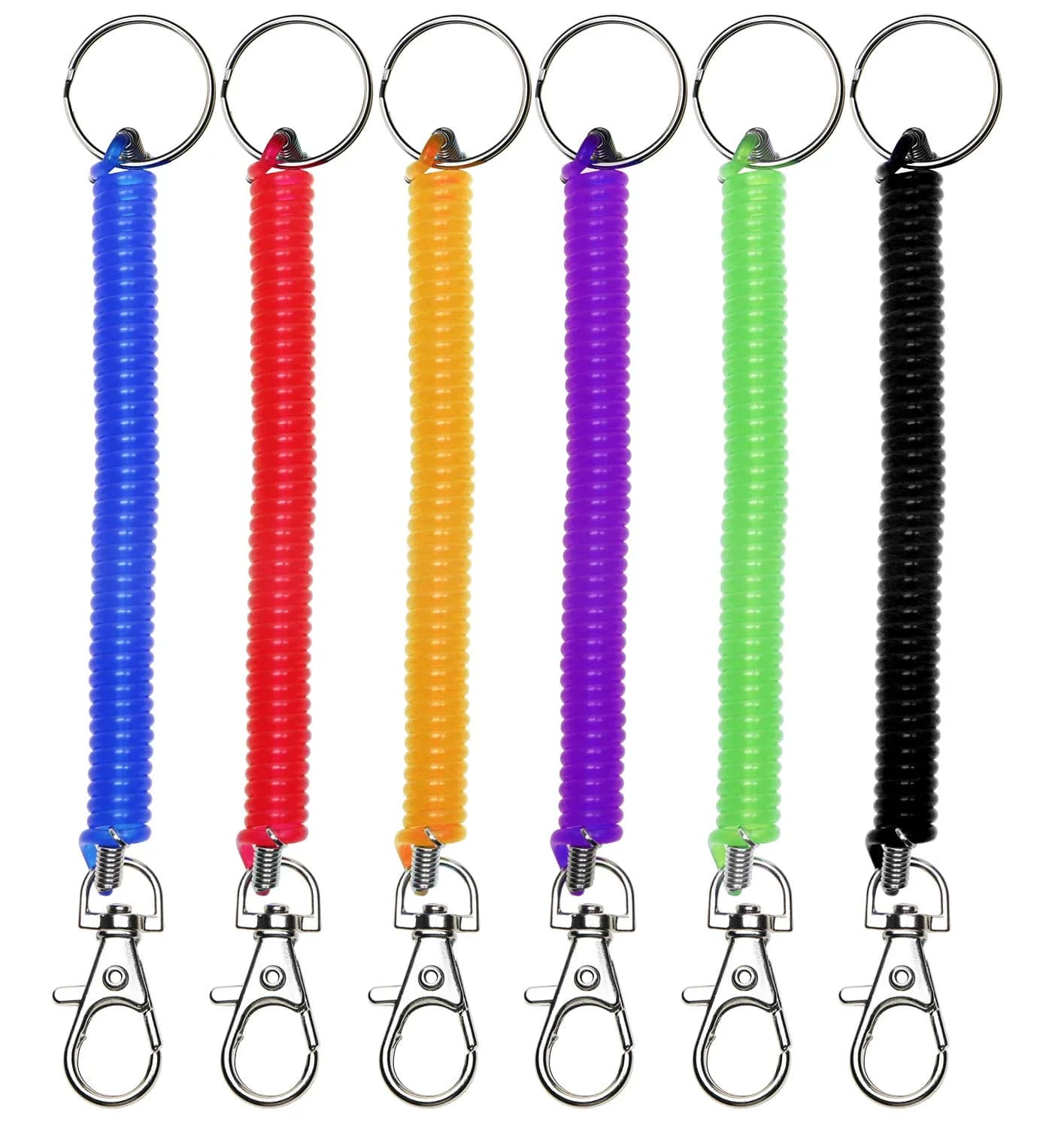 Mini Skater 6Pcs Spiral Retractable Spring Coil Keychain | Theftproof & Stretch Cord - main product image
