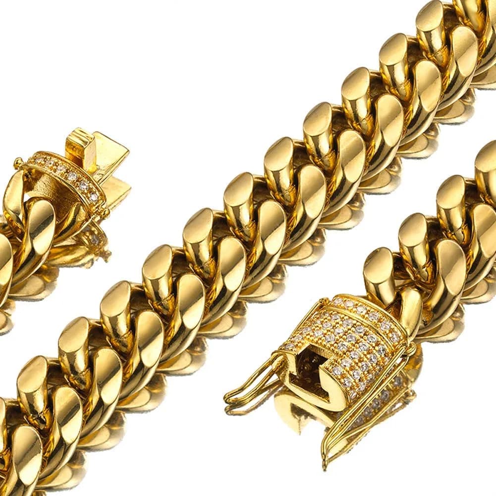 Jxlepe Mens Cuban Link Bracelet 15mm Gold Plated Stainless Steel | 10 Inch Length — Gold