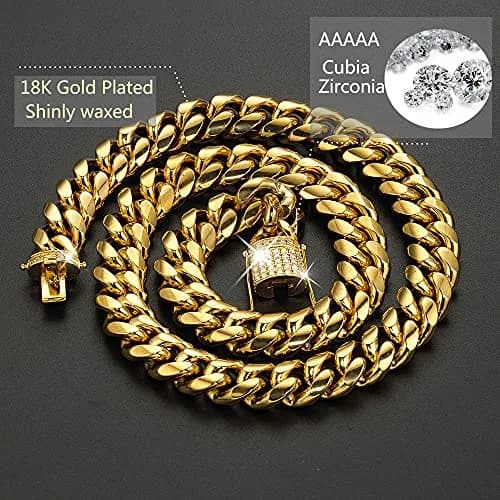 Jxlepe Mens Cuban Link Chain 15mm Stainless Steel Miami Curb Necklace | 30 Inch Gold thumbnail 4