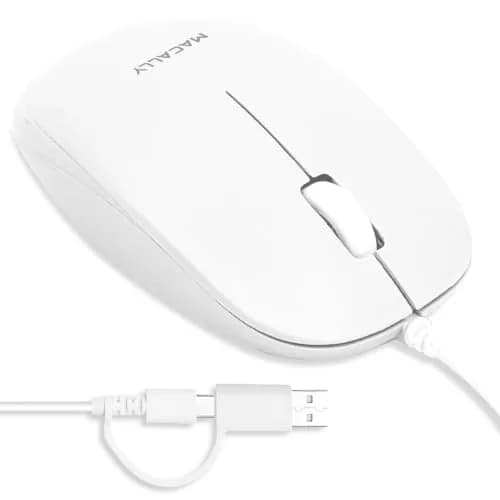 Macally Wired Mouse for Mac & PC - Ambidextrous 1200 DPI Optical USB Mouse in White thumbnail 1