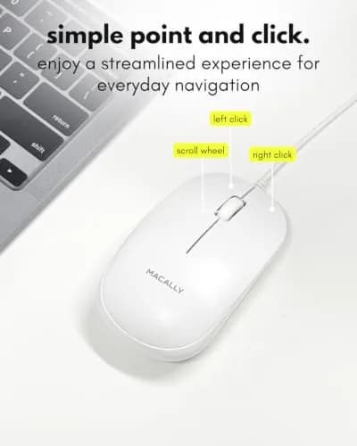 Macally Wired Mouse for Mac & PC - Ambidextrous 1200 DPI Optical USB Mouse in White thumbnail 6