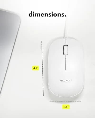Macally Wired Mouse for Mac & PC - Ambidextrous 1200 DPI Optical USB Mouse in White thumbnail 7