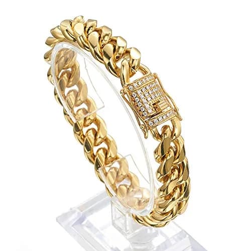 Jxlepe Mens Cuban Link Chain 15mm Stainless Steel Miami Bracelet | Premium Gold Finish, 8 Inch thumbnail 1