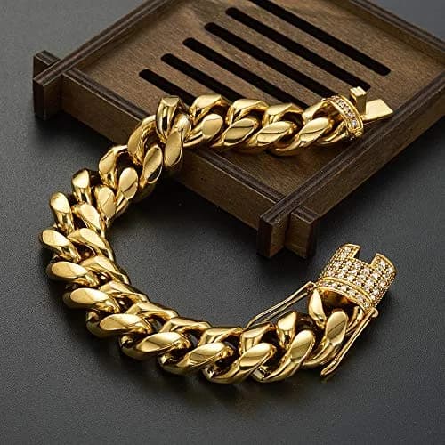 Jxlepe Mens Cuban Link Chain 15mm Stainless Steel Miami Bracelet | Premium Gold Finish, 8 Inch thumbnail 2