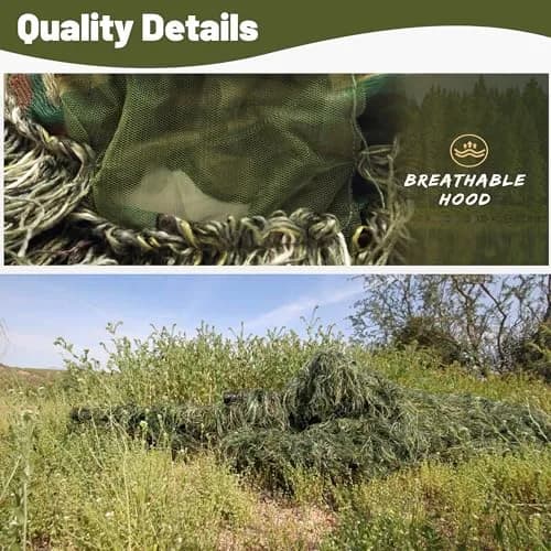 MOPHOTO 5 in 1 Ghillie Suit 3D Camouflage Hunting Suit - Jacket, Pants, Hood, Carry Bag, Adult XL/2XL | Effective Camouflage thumbnail 7