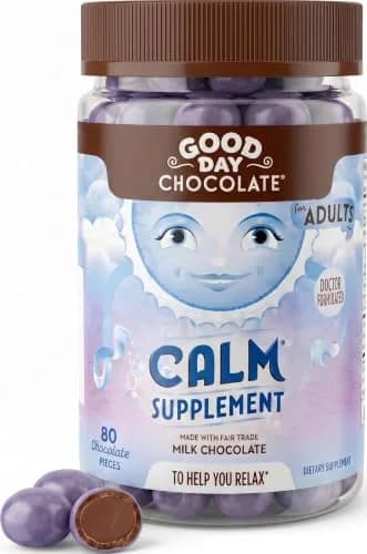 Good Day Chocolate Natural Calming Supplement for Adults | 80 Chewable Milk Chocolates with Camomile & Magnesium thumbnail 1