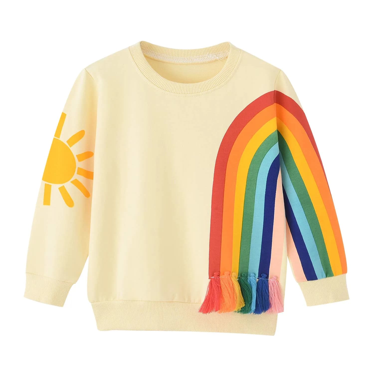 BINIDUCKLING Little Kids Crew Neck Rainbow Sweatshirt Girls 4T | Breathable Cotton Blend for Toddler Comfort - main product image