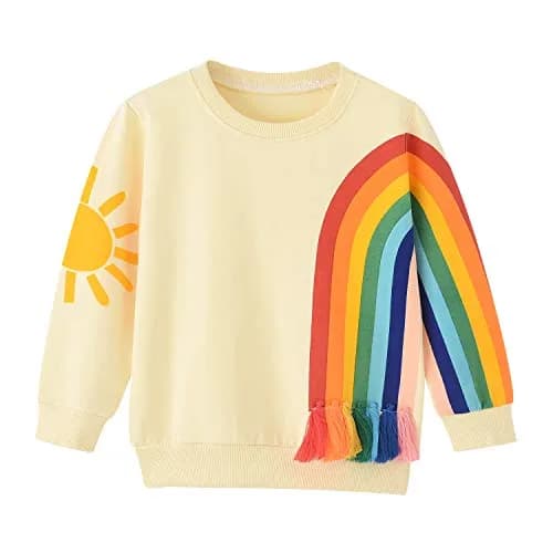 BINIDUCKLING Little Kids Crew Neck Rainbow Sweatshirt Girls 4T | Breathable Cotton Blend for Toddler Comfort thumbnail 1