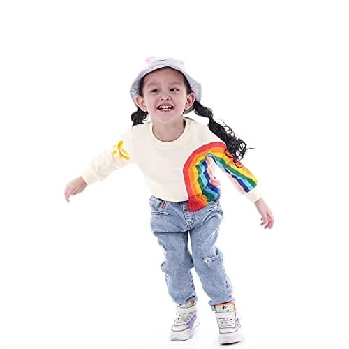 BINIDUCKLING Little Kids Crew Neck Rainbow Sweatshirt Girls 4T | Breathable Cotton Blend for Toddler Comfort thumbnail 4