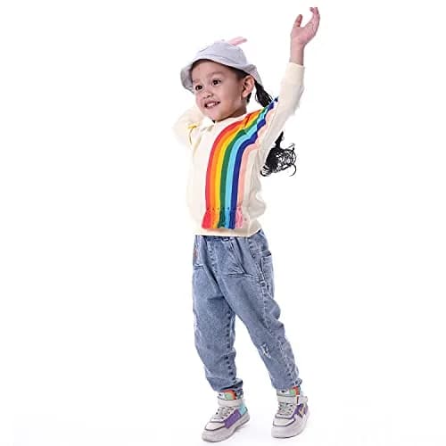 BINIDUCKLING Little Kids Crew Neck Rainbow Sweatshirt Girls 4T | Breathable Cotton Blend for Toddler Comfort thumbnail 5