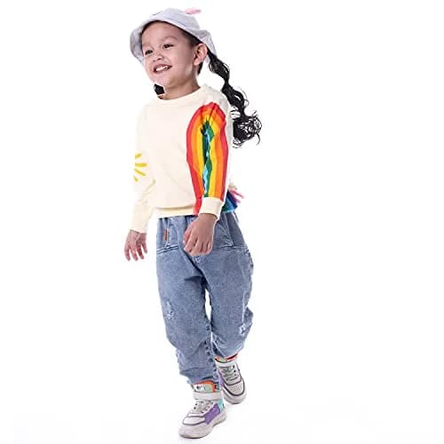 BINIDUCKLING Little Kids Crew Neck Rainbow Sweatshirt Girls 4T | Breathable Cotton Blend for Toddler Comfort thumbnail 3