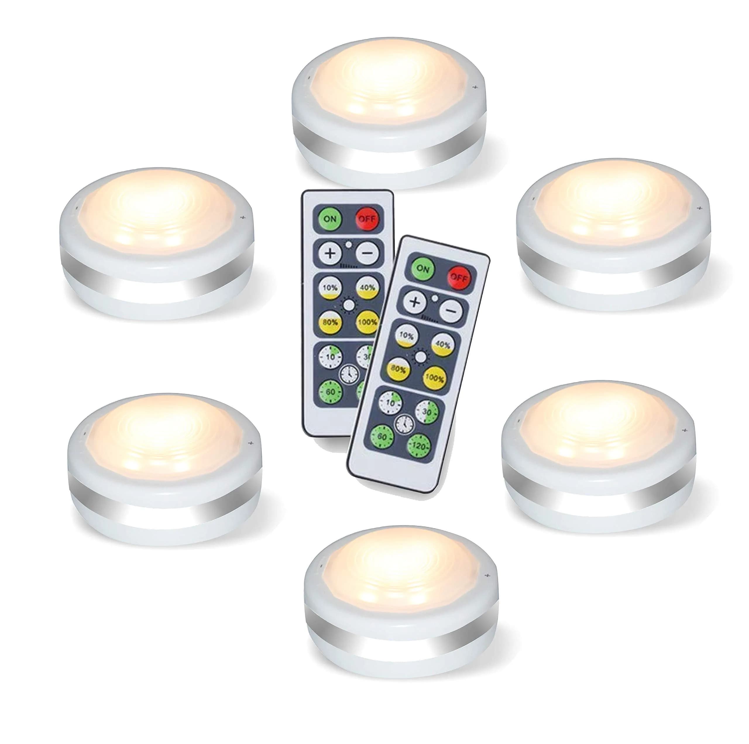 Starxing LED Puck Lights with Remote Control, Stick On Under Cabinet Lights 6-Pack | 4000K Natural White, Battery Powered - main product image