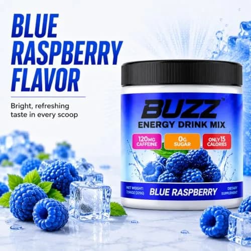 Morning Buzz Sugar Free Energy Drink Powder 30 Servings | Raspberry Flavor, Vegan, Gluten-Free thumbnail 7