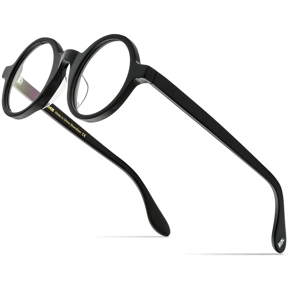 HEPIDEM Vintage Round Optical Glasses Frame 42mm Lens Width | Acetate Full Rim — Black Big 46mm