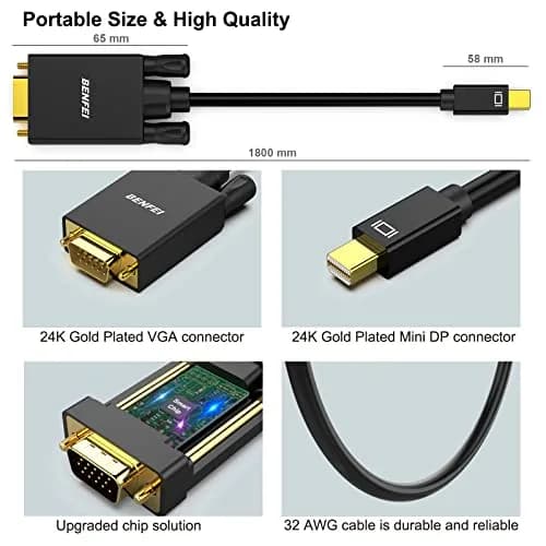 BENFEI Mini DisplayPort to VGA Cable 6 Feet (1.83m) - 2 Pack | Thunderbolt Compatible for Laptops to HDTVs & Projectors thumbnail 6