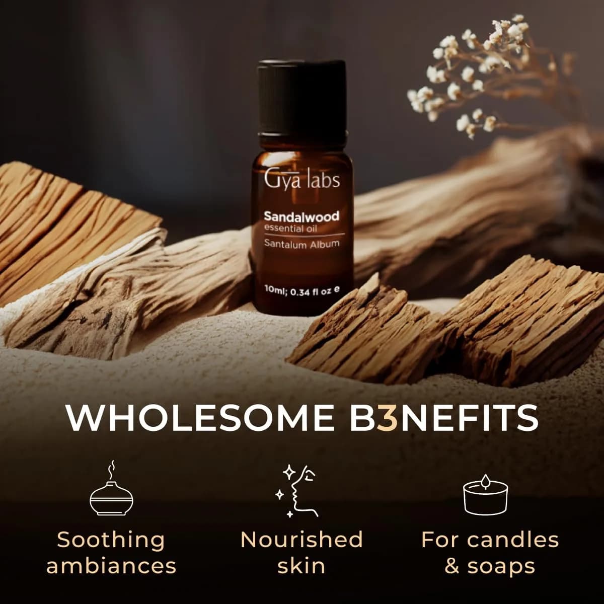 Gya Labs 100% Pure Sandalwood Essential Oil, 10ml (0.34 Fl Oz) | Calming Aroma for Diffusers, Skin Care & Candle Making thumbnail 5