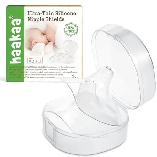 haakaa Silicone Nipple Shields for Breastfeeding with Carry Case, 18mm (2-Pack) | Patented Cut-Out Shape for Latch Support thumbnail 1