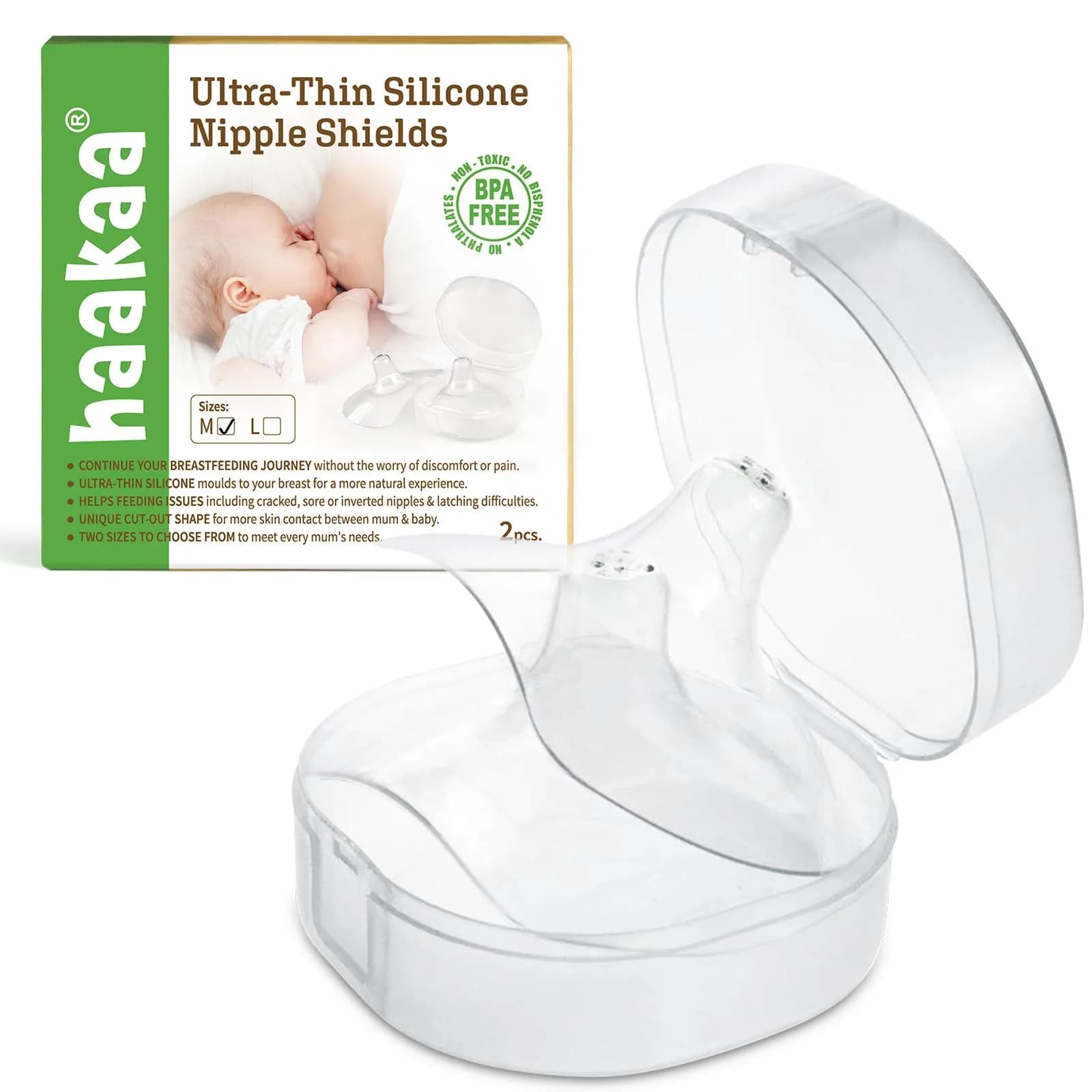 haakaa Nipple Shields for Nursing with Storage Case, 24mm (0.85 Fl Oz) | Ultra-Thin Food-Grade Silicone for Latch Issues — 18 mm