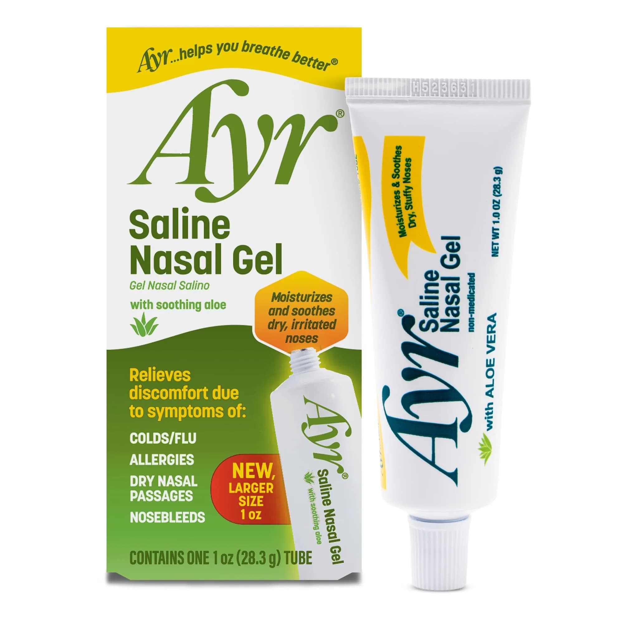 AYR Saline Nasal Gel with Aloe 29.57ml (1.0 Fl Oz) | Soothes Dry Noses